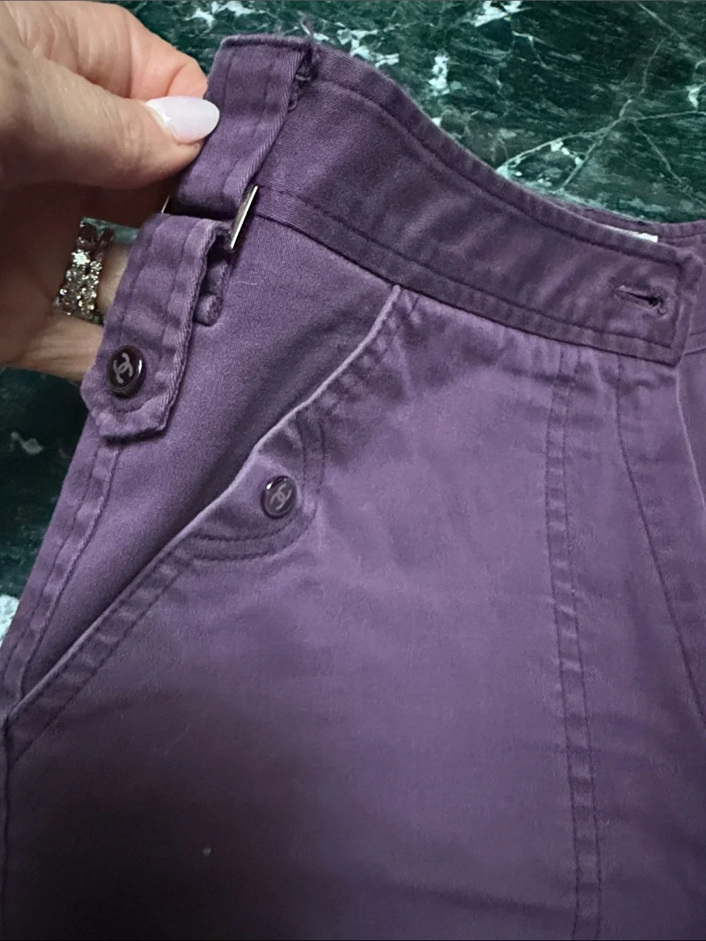 CHANEL Deep Purple Wide-Leg Utility Jeans